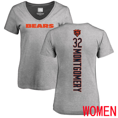 Chicago Bears Ash Women David Montgomery Backer V-Neck NFL Football #32 T Shirt->nfl t-shirts->Sports Accessory